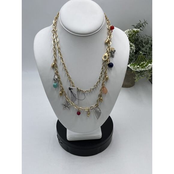 Chicos Gold Tone with Silver Tone (NWT Charms Dangle Double Strand Necklace New - Picture 3 of 16